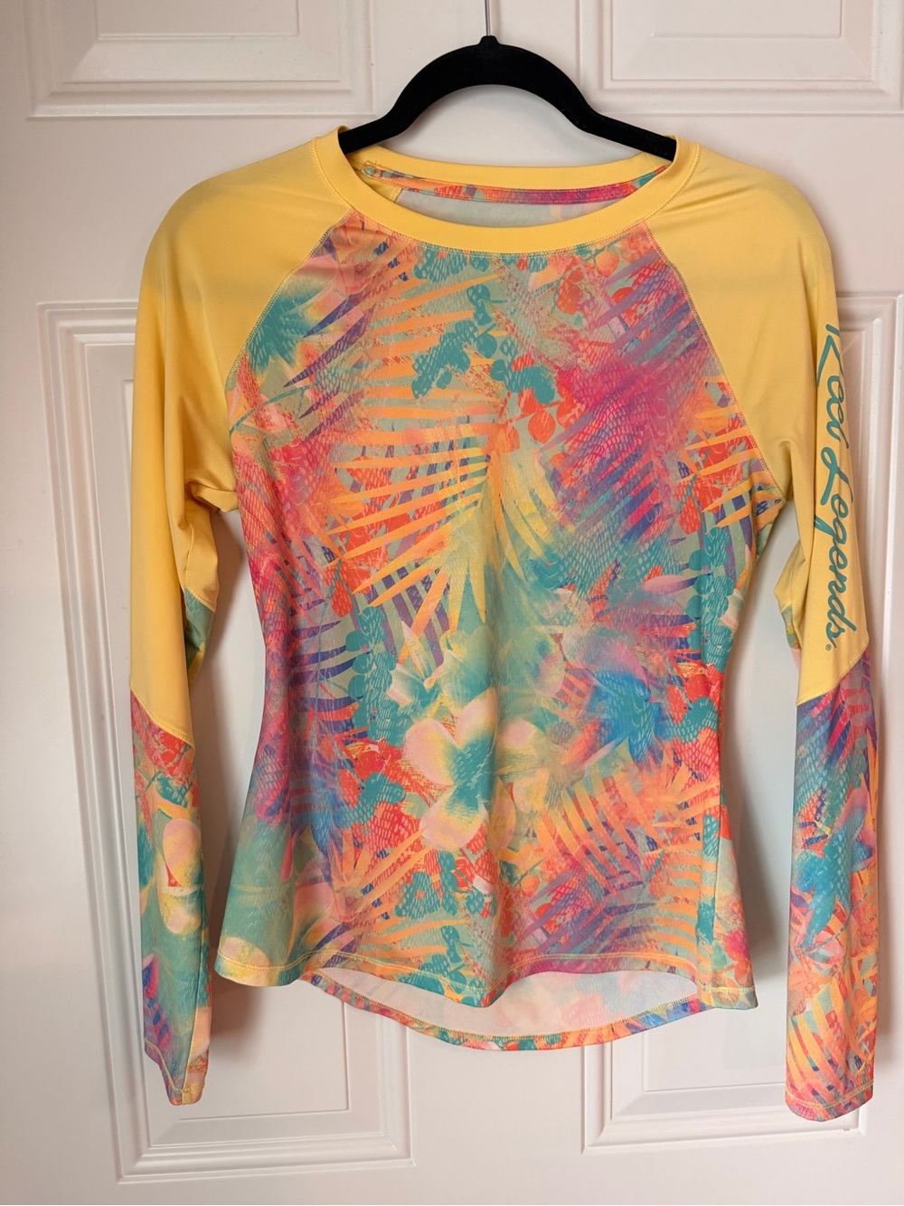 Reel Legends Women's Yellow Multicolor Tropical Long Sleeve Top